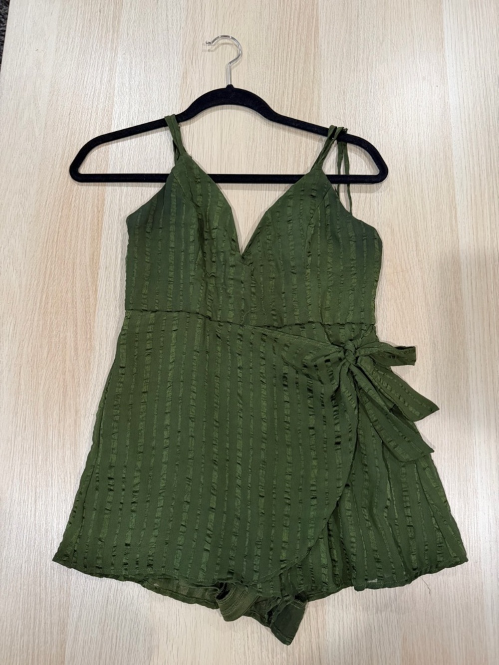 Blue Blush Olive Green Textured Wrap Romper Dress